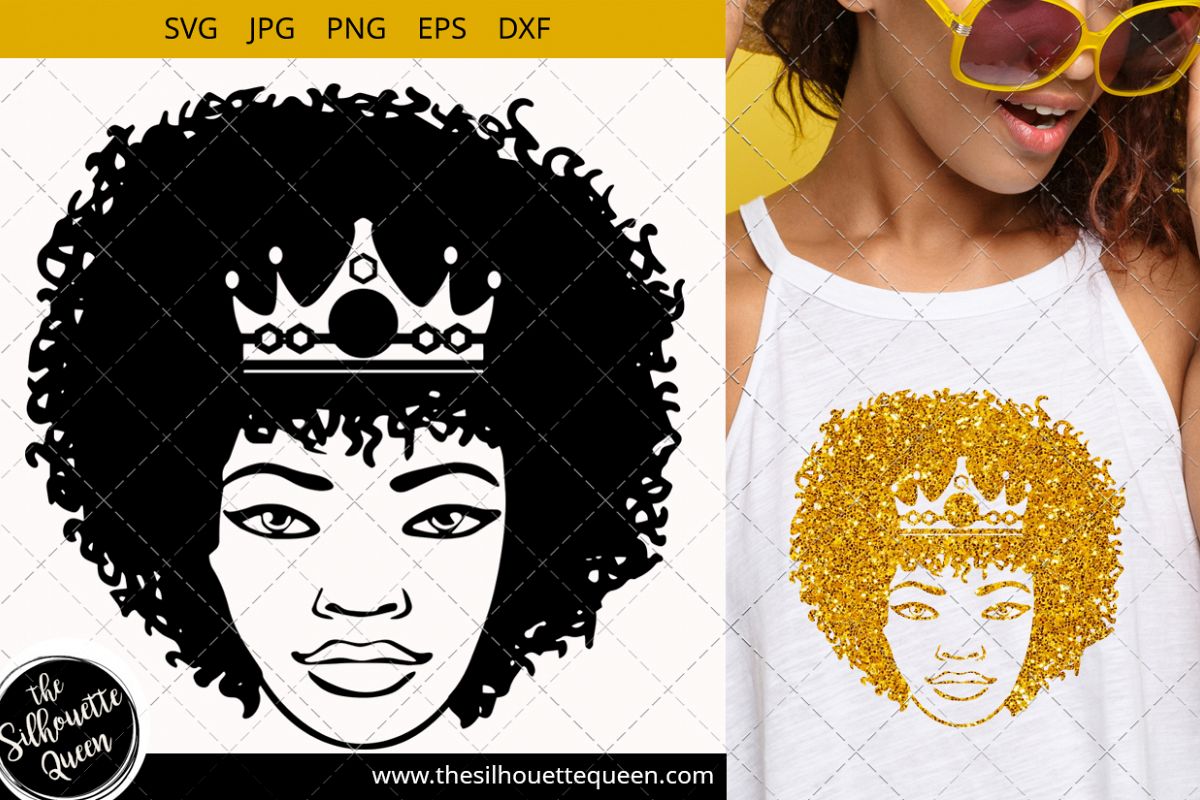 Afro Woman Svg With Curly Bob Natural Hair And Crown Africa