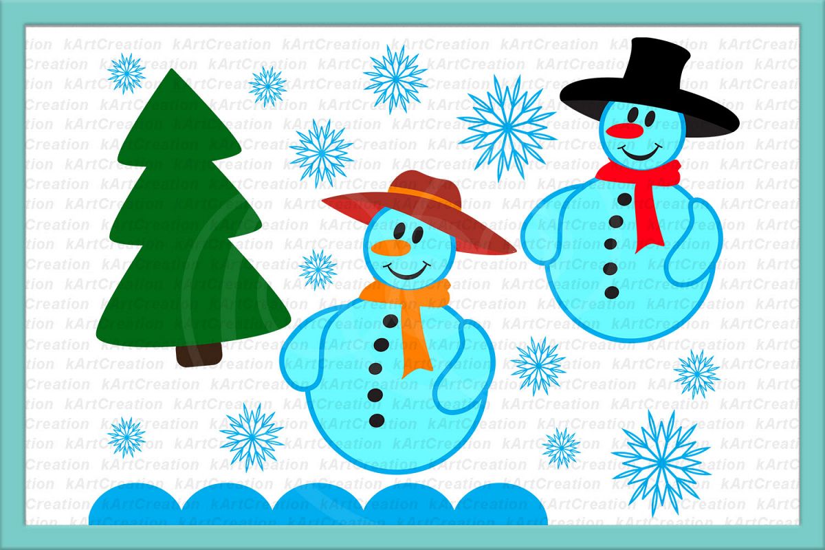 snowman snow woman Christmas tree snowflakes svg dxf clipart example image 1