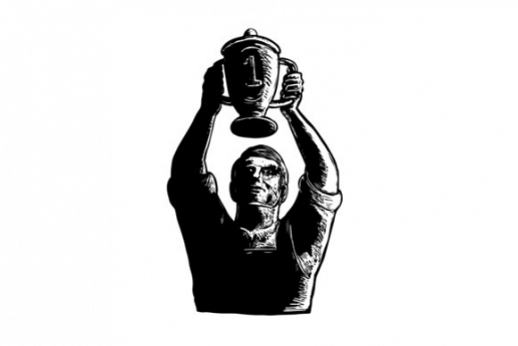 Worker Lifting Championship Cup Scratchboard example image 1