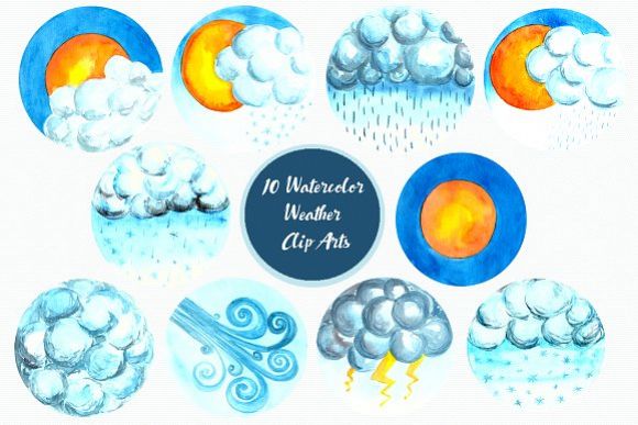 Watercolor Weather Forecast Clip Art example image 1
