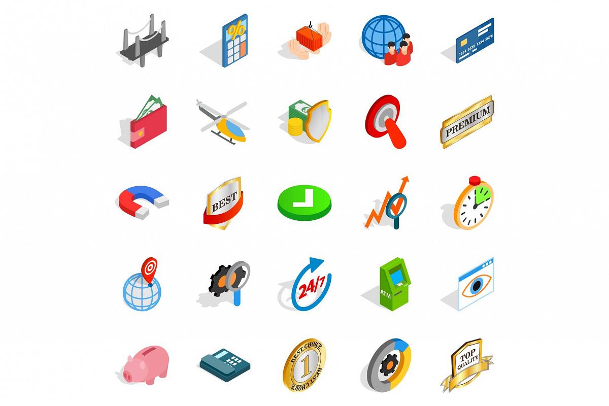Business planning icons set, isometric style example image 1