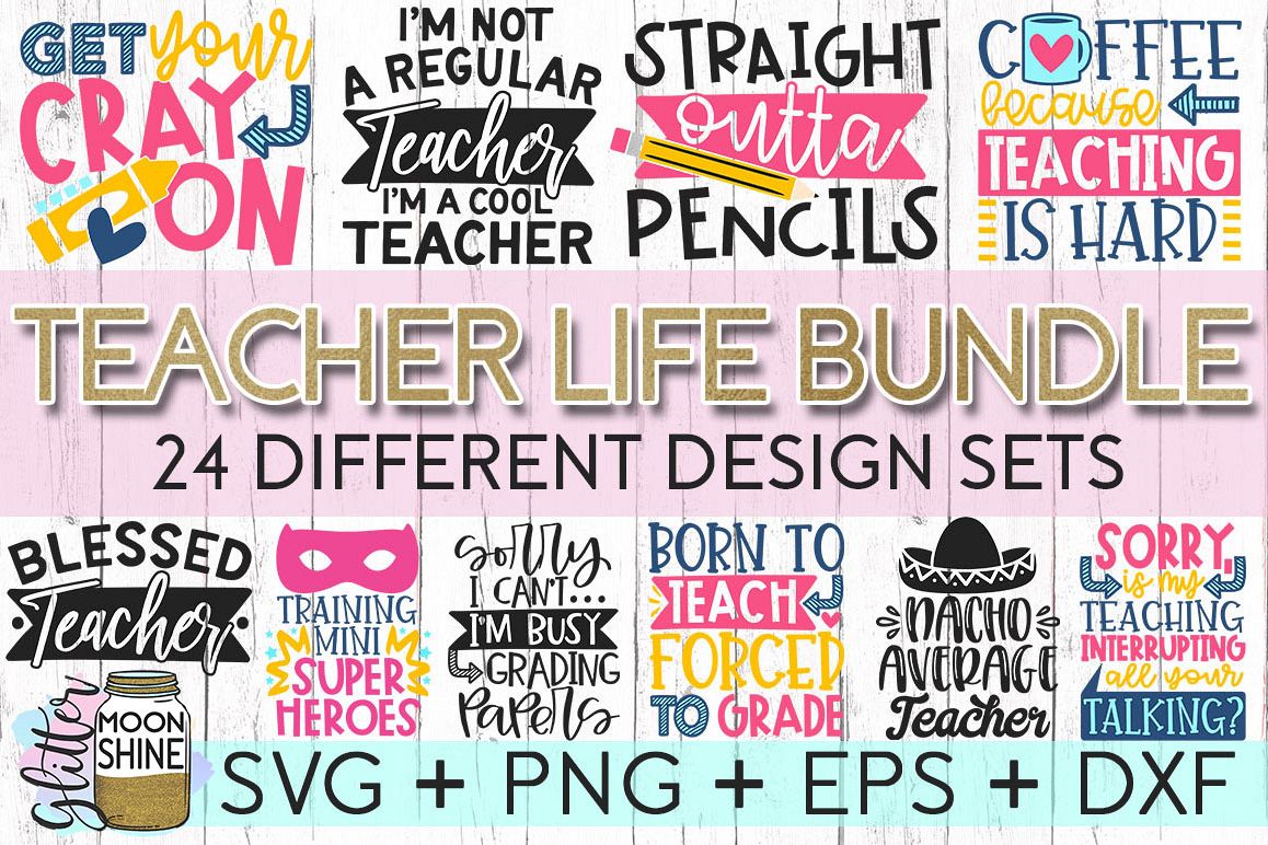 Huge Teacher Bundle of 24 SVG DXF PNG EPS Cutting Files example image 1