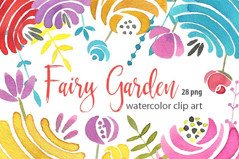 Watercolor colored fairy flowers png example image 1
