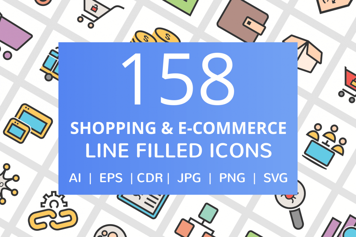 158 Shopping & E-Commerce Filled Line Icons example image 1