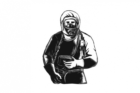 EMT Wearing Hazmat Suit Scratchboard example image 1