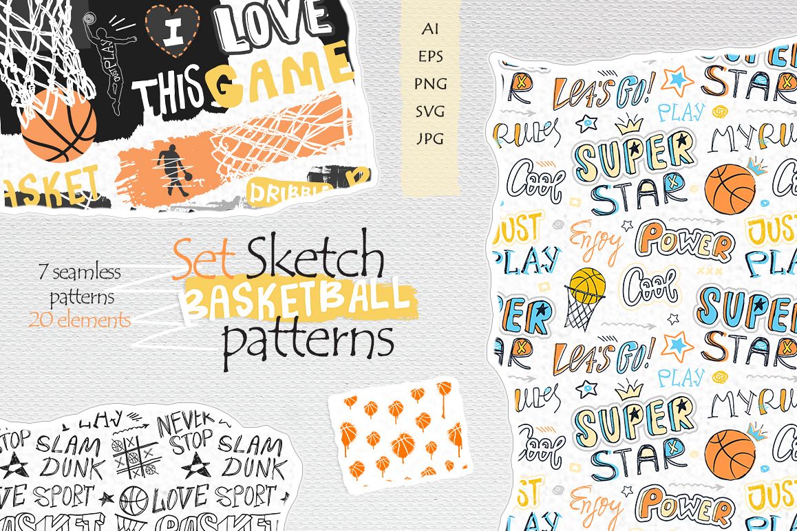 Set Sketch Basketball patterns example image 1