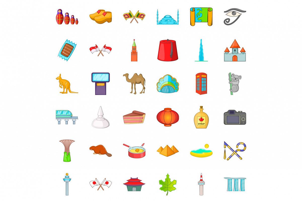 Good landmark icons set, cartoon style example image 1