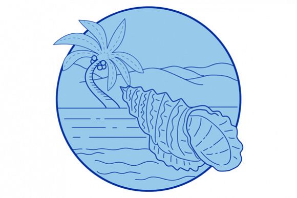 Giant Frog Shell Beach Palm Tree Circle Retro example image 1
