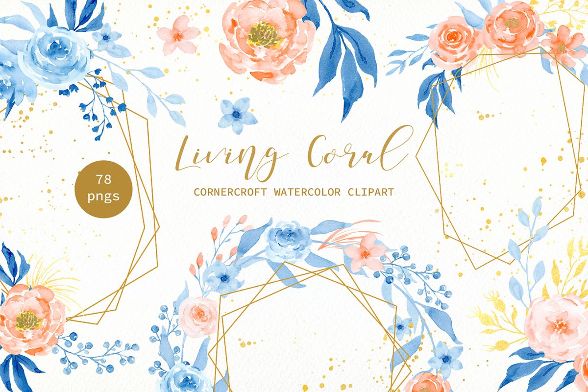 Watercolor Collection Living Coral Flowers example image 1
