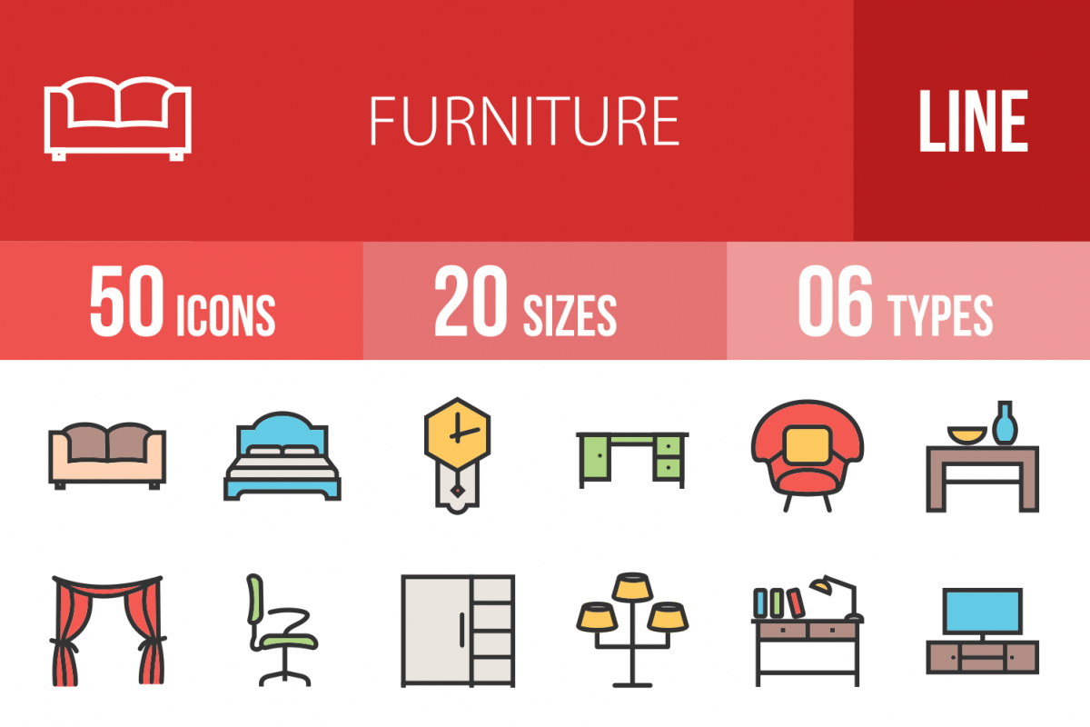 50 Furniture Linear Multicolor Icons example image 1