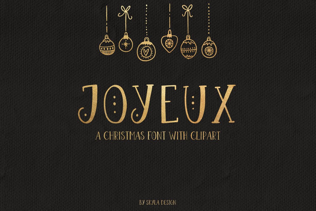 Joyeux Christmas font & Dingbat clipart illustrations example image 1