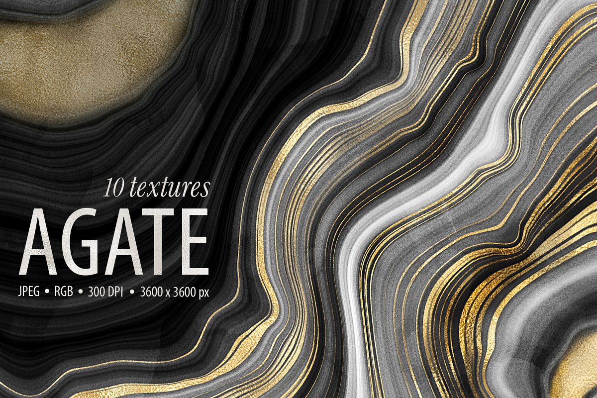 10 Agate Stone Digital Papers - Gold Veined Geode Textures example image 1
