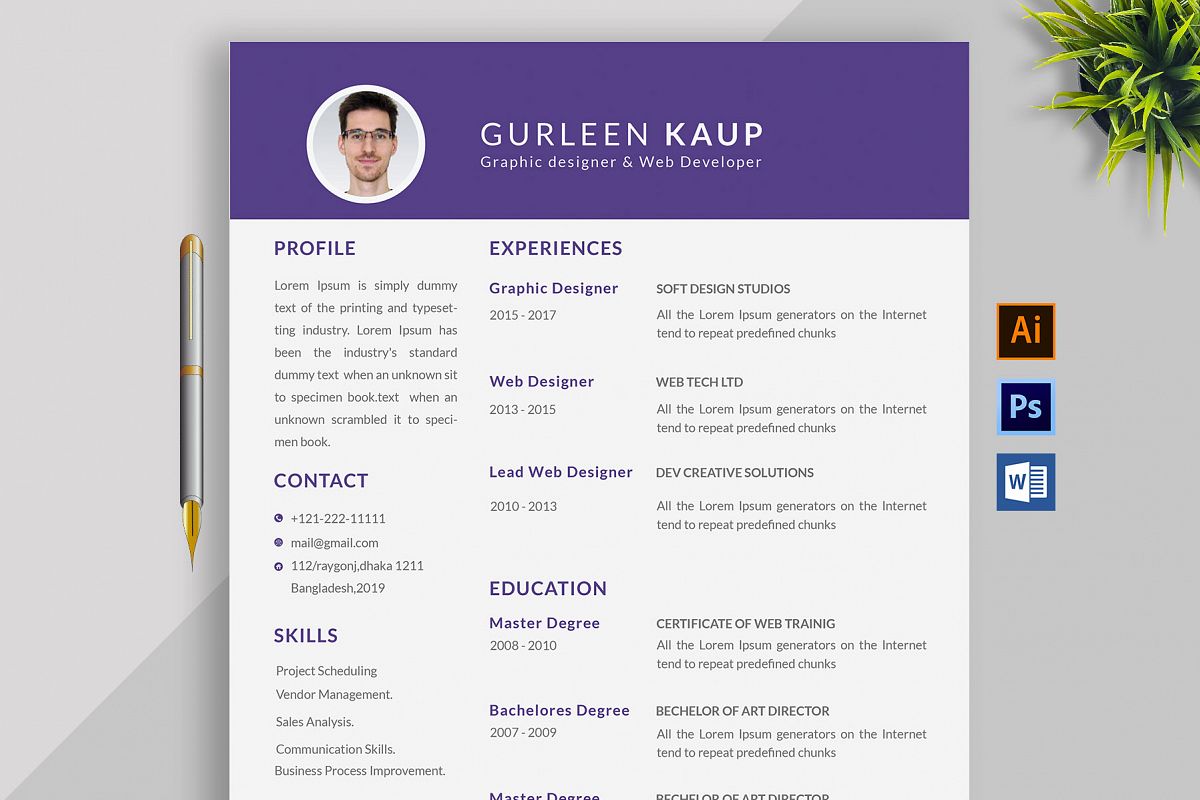 Professional Cv Resume Bonus business card Word/PSD,AI example image 1
