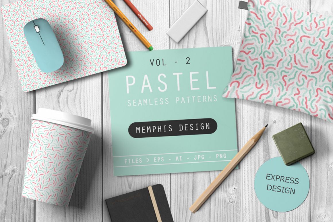 Memphis seamless pastel patterns example image 1