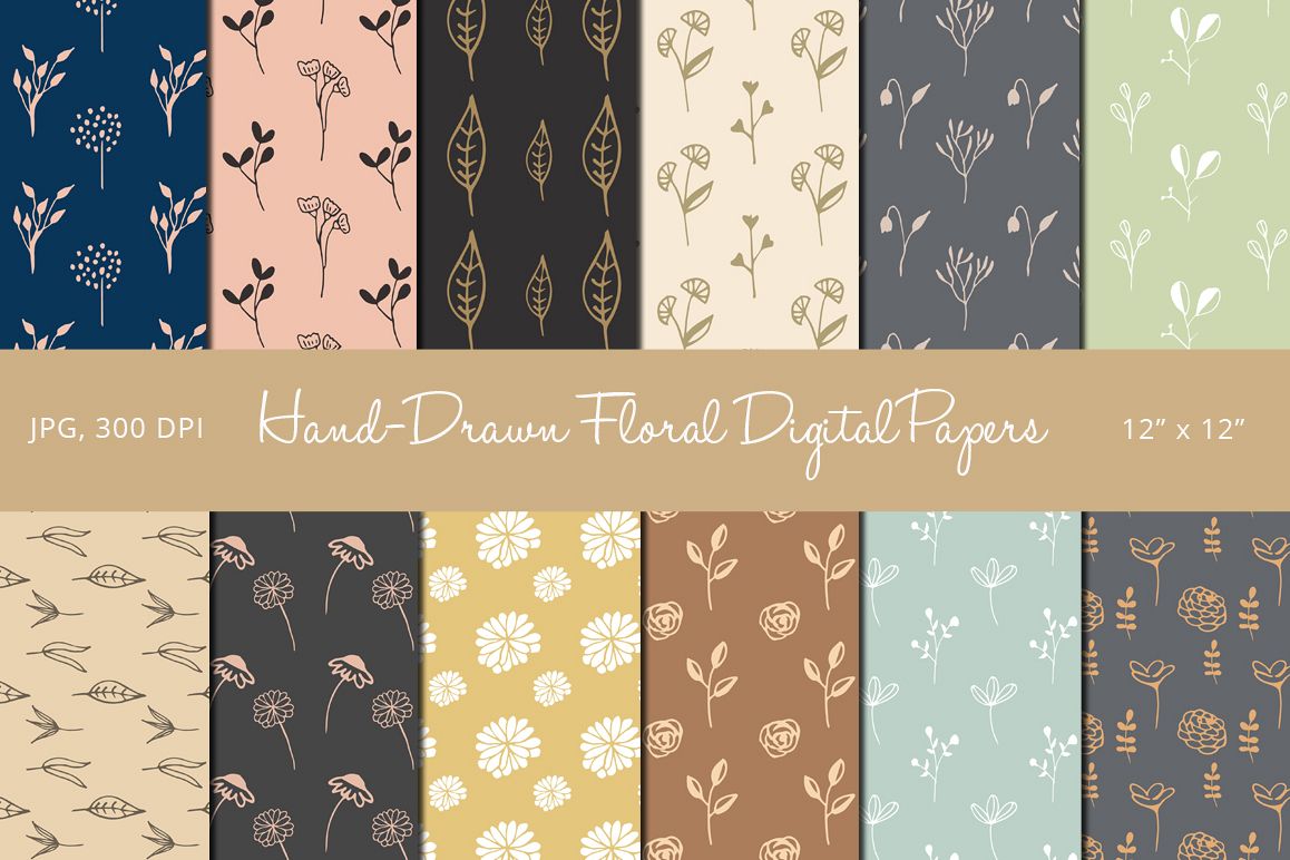 Hand Drawn Floral Digital Papers example image 1