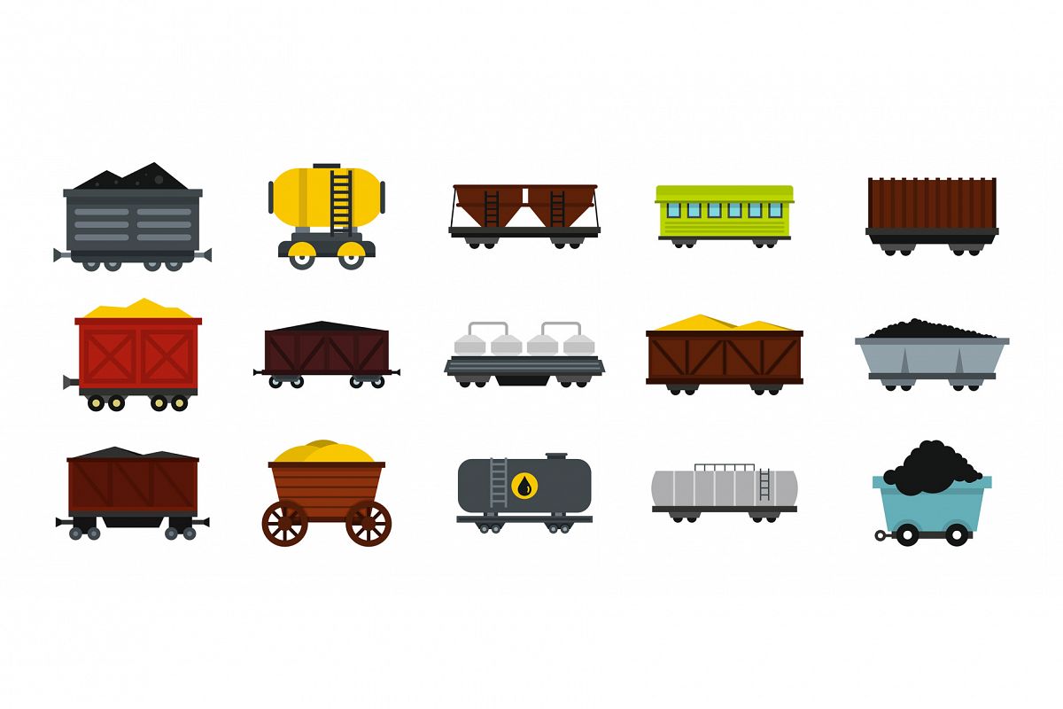 Wagon icon set, flat style example image 1