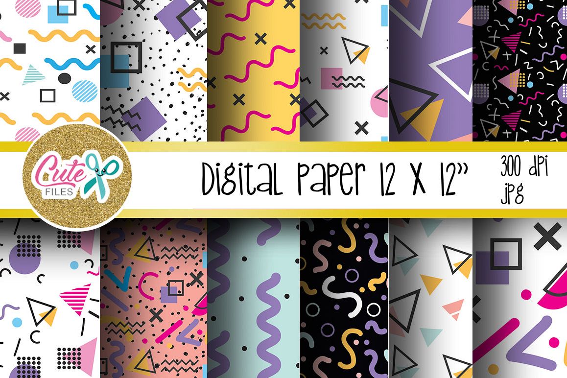 Retro Digital Paper, colorful digital paper example image 1