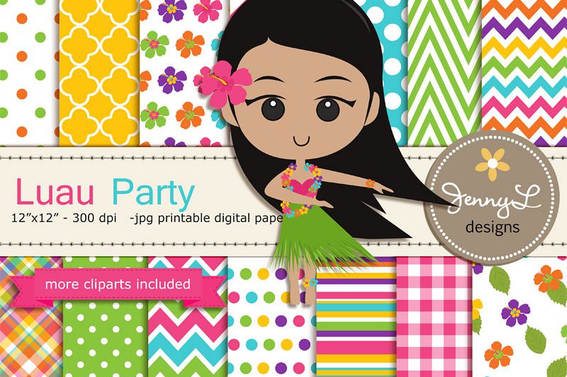 luau party digital paper and hibiscus flower clipart set paper flower clipart