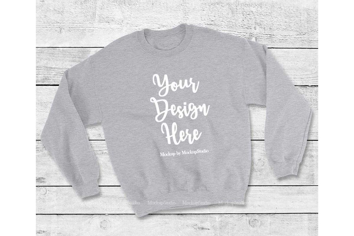 Gray Sweatshirt Mock Up, Unisex Sweatshirt Flat Lay Display example image 1