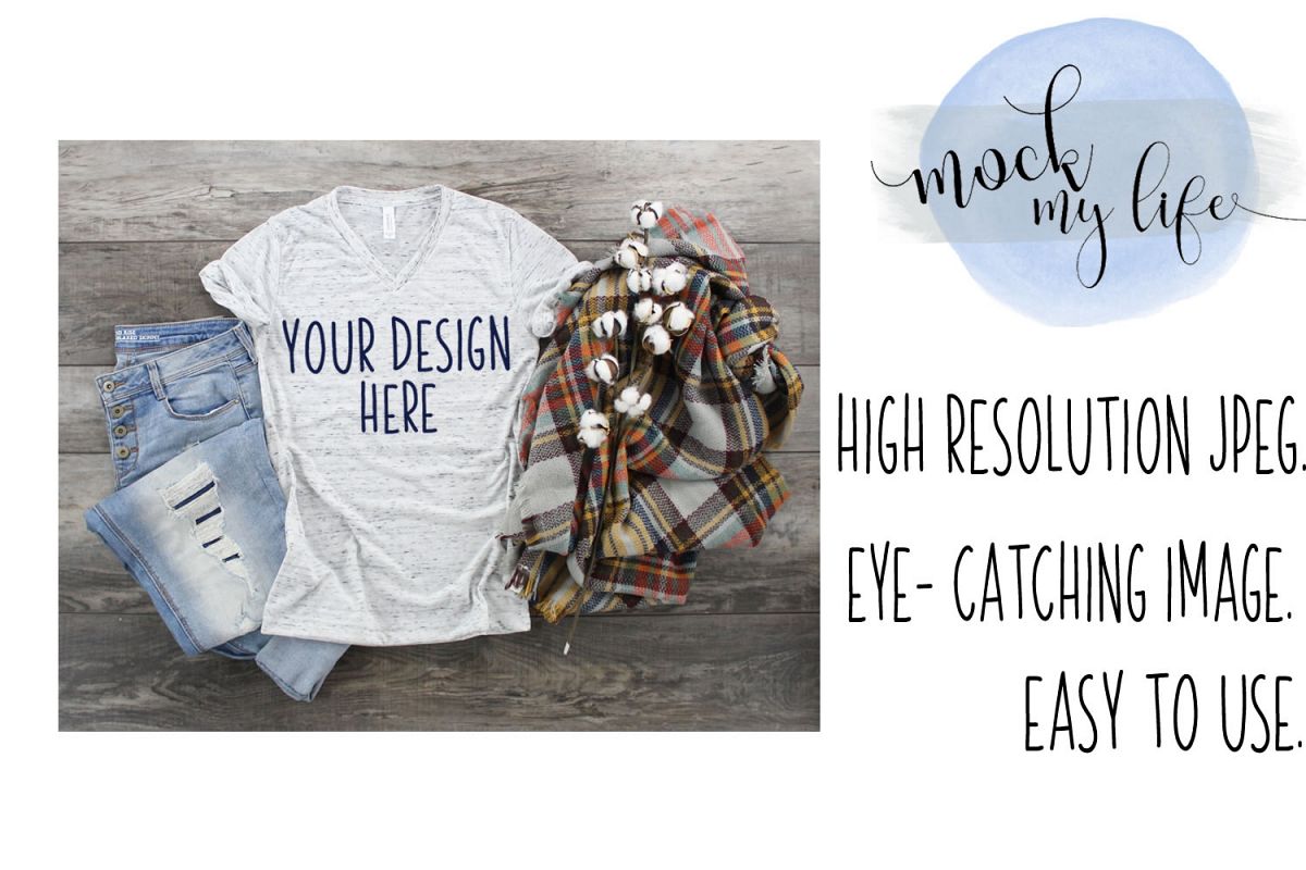 Mockup Bella Canvas Shirt / Fall Flat Lay / White Marble example image 1