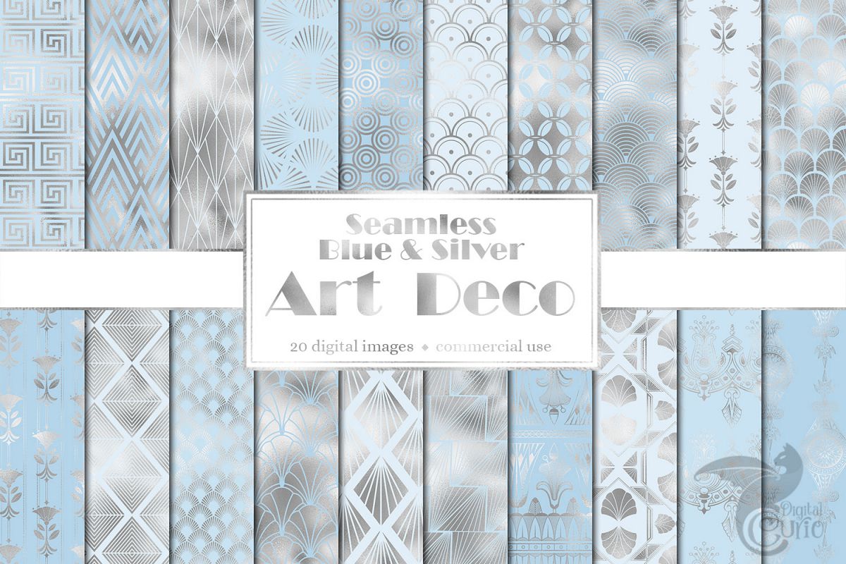 Blue and Silver Art Deco Digital Paper example image 1
