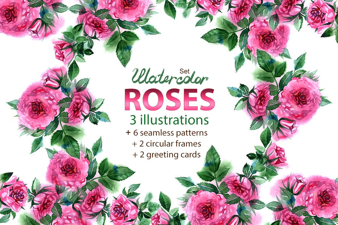 Watercolor roses set example image 1