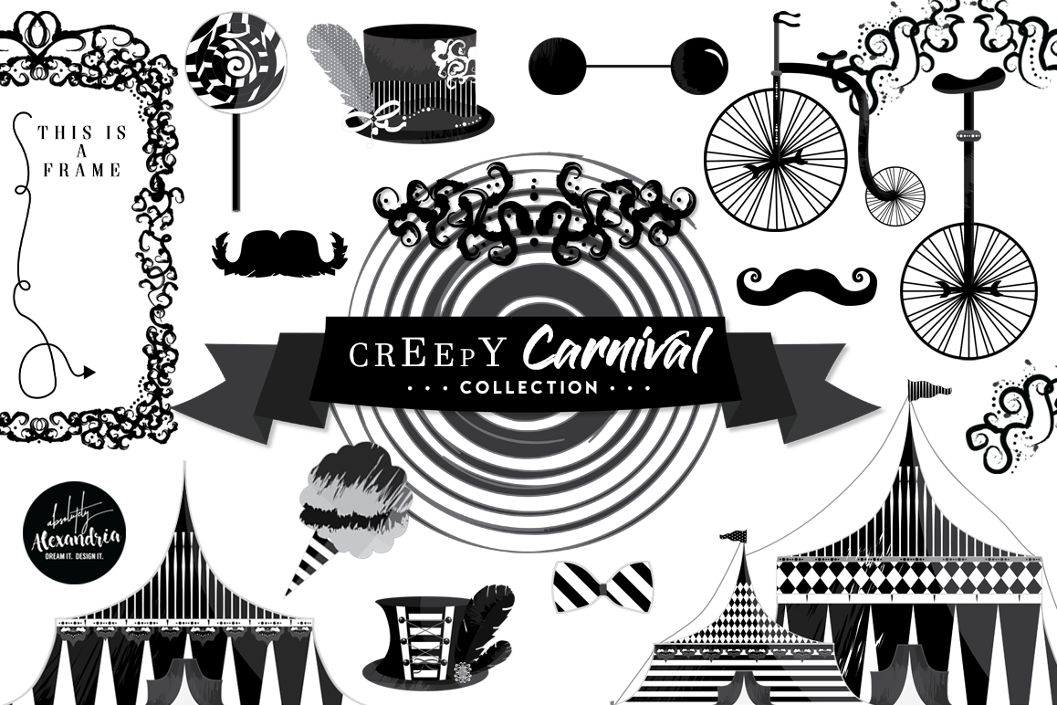 Creepy Carnival Clipart Graphics & Digital Paper Patterns Bundle example image 1