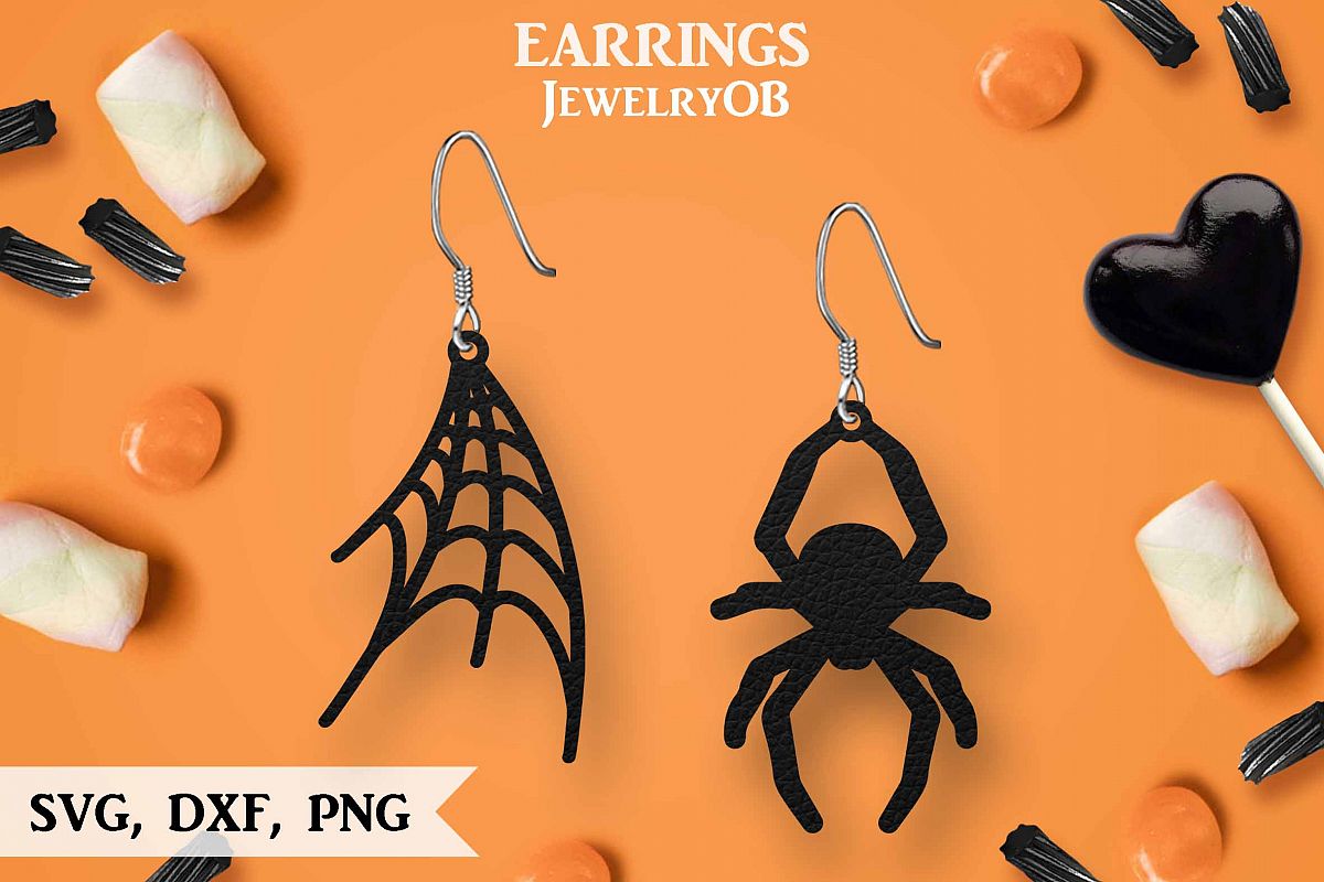 Halloween Earrings, Cut File, SVG DXF PNG Formats, Spider example image 1