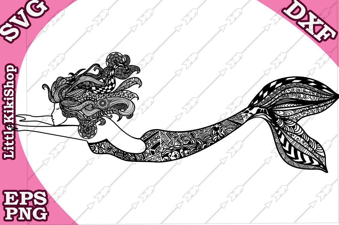 Zentangle Mermaid Svg, Mandal Mermaid Svg, Mermaid cut file example image 1