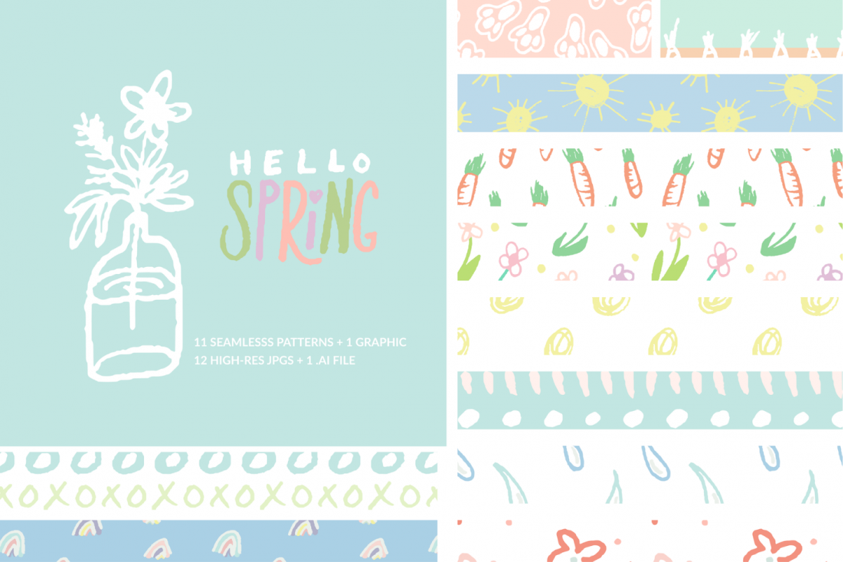 Hello Spring Seamless Patterns example image 1