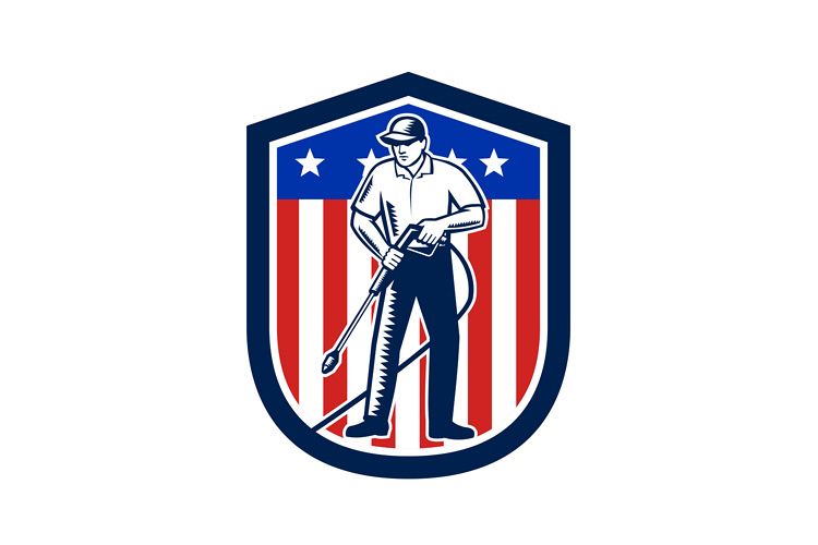 American Pressure Washing USA Flag Shield Retro example image 1