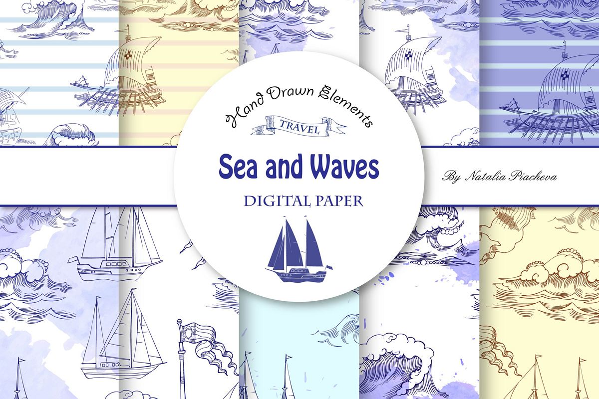Sea and Waves.Digital Paper example image 1