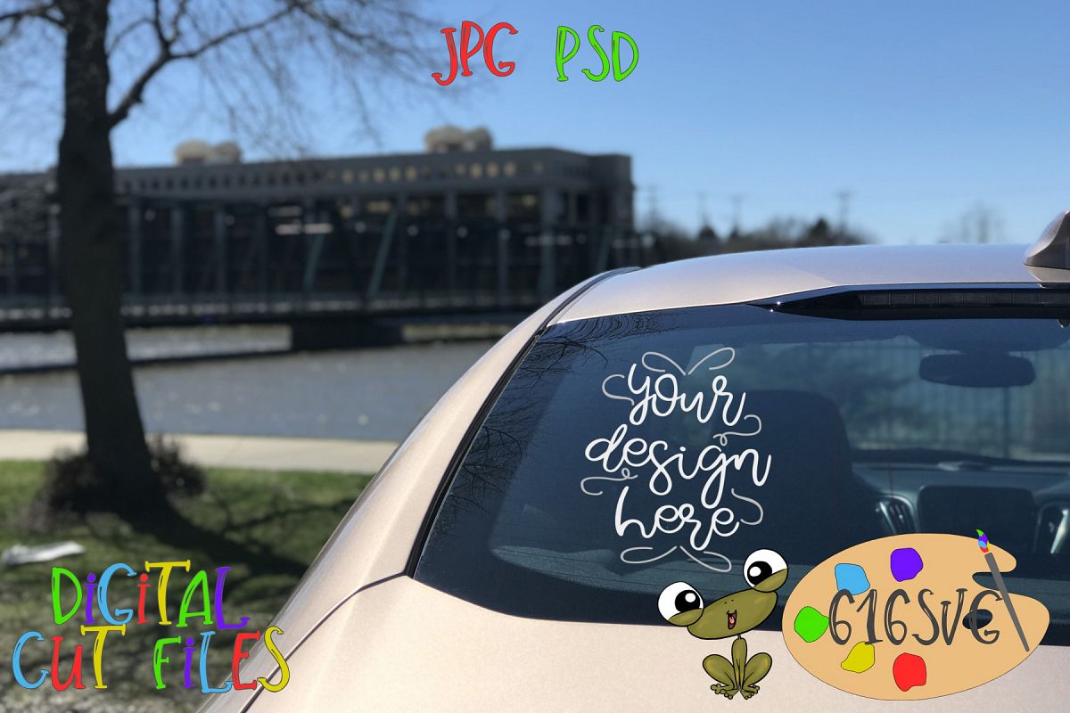 Drivers Side Windshield Mockup with Riverfront Scenery example image 1