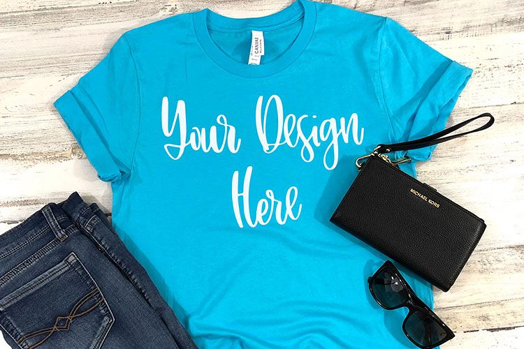 Bella 3001 Turquoise Shirt Mockup Photo - Flatlay Photo example image 1