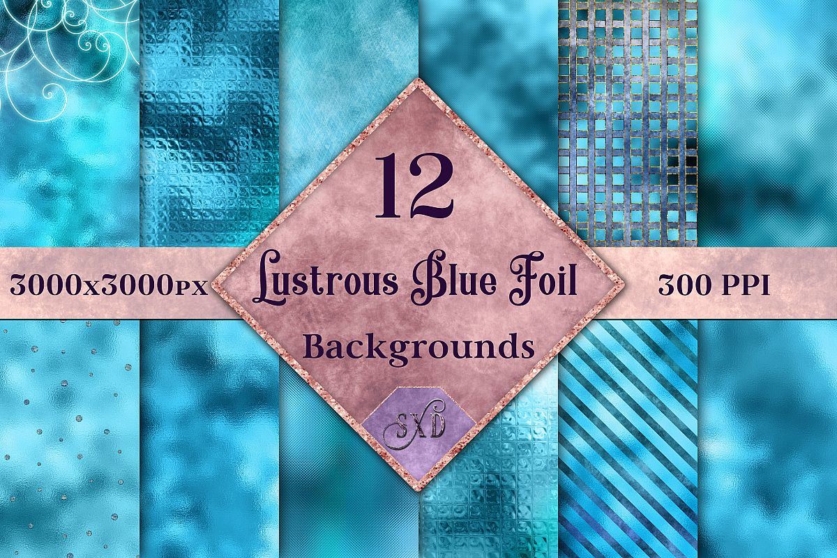 Lustrous Blue Foil Backgrounds - 12 Image Textures Set example image 1