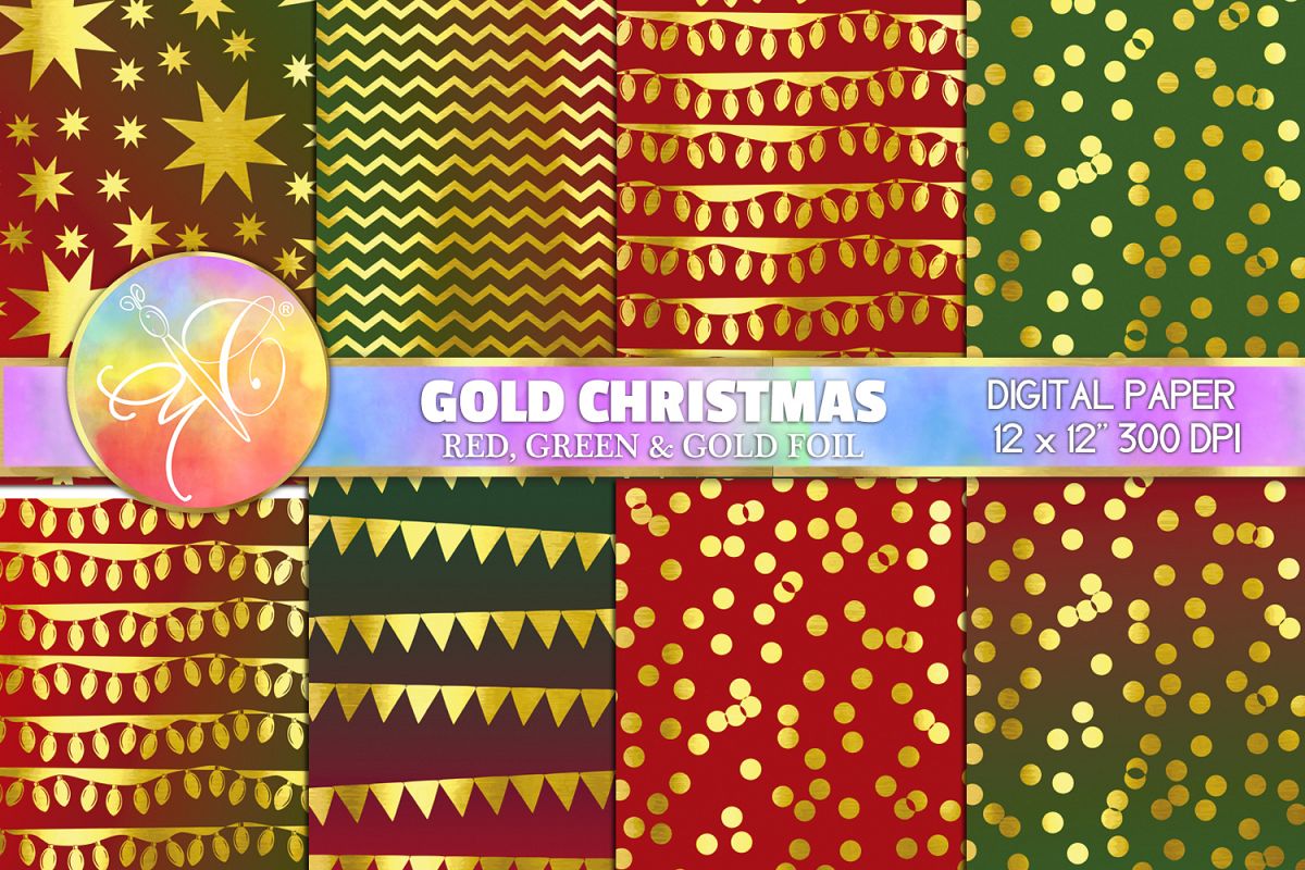 Gold christmas Digital Paper, Digital Background example image 1