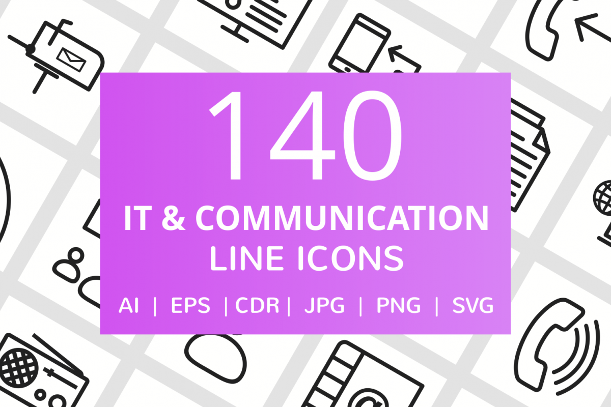 140 IT & Communication Line Icons example image 1