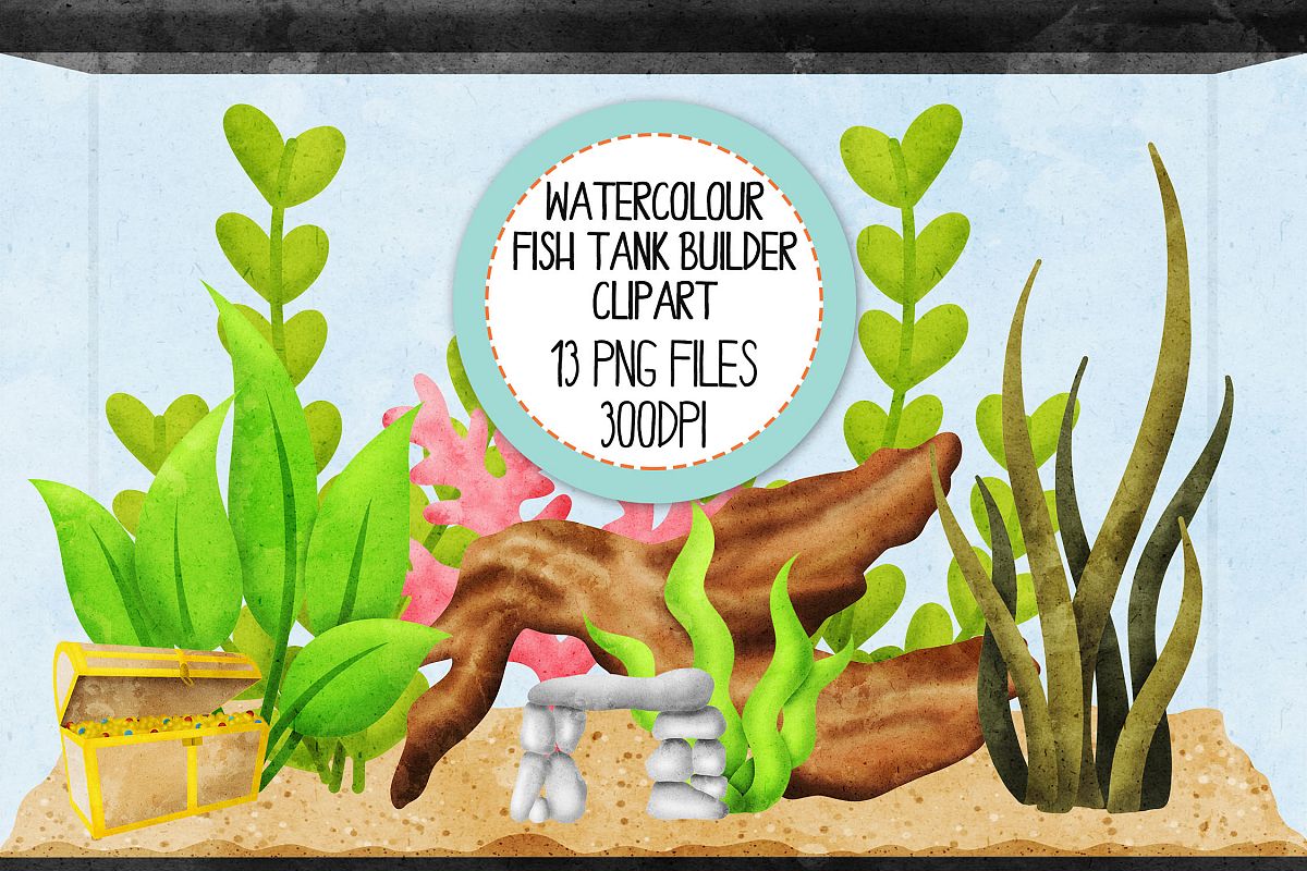 Watercolor Fish Tank Builder Clip Art Set 2 example image 1