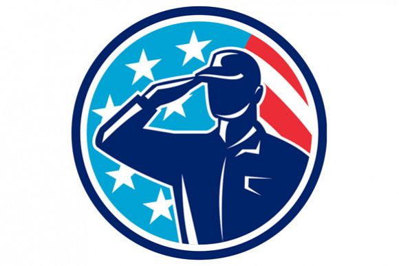 American Soldier Serviceman Saluting Flag Circle Retro example image 1