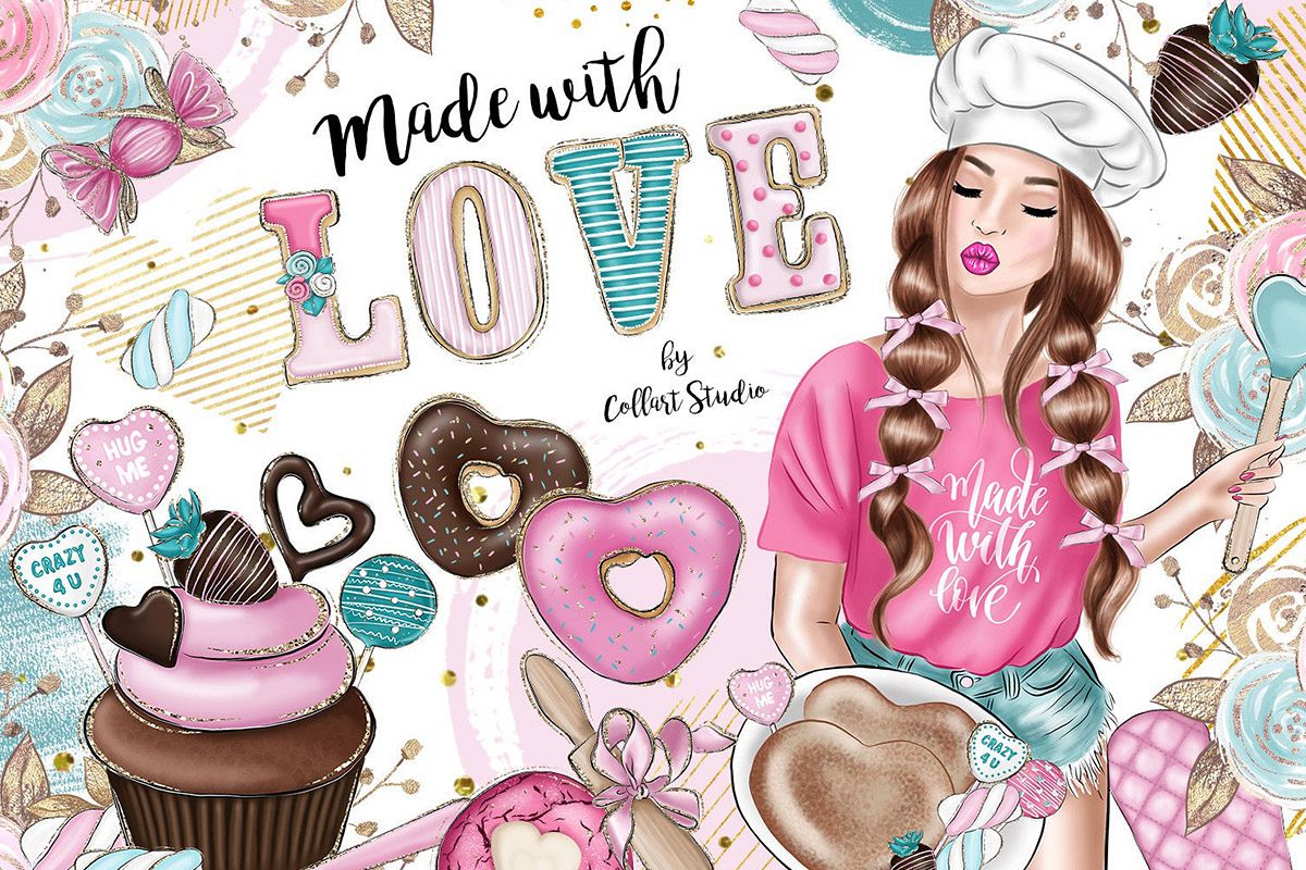 Valentine's Day Clip art, sweets clipart, love desserts example image 1