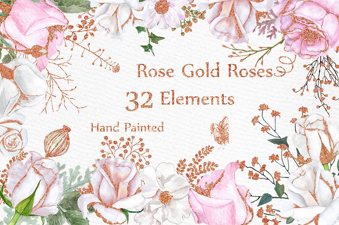 Rose Gold watercolor flowers clipart example image 1