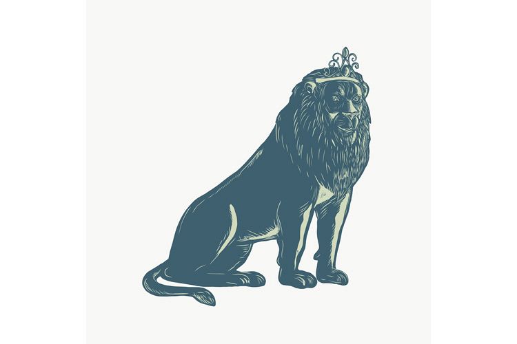 Lion Wearing Tiara Sitting Scratchboard example image 1