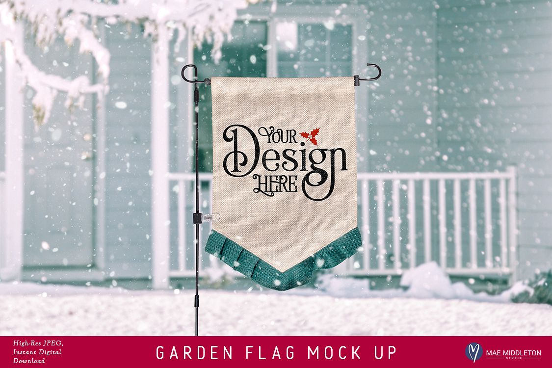 Garden Flag mock up for winter or Christmas, styled photo example image 1