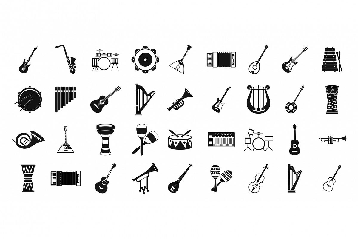 Musical instrument icon set, simple style example image 1
