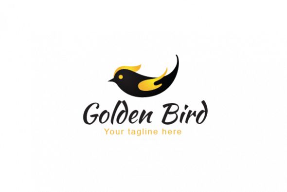 Golden Fly - Black Bird with Golden Wings Stock Logo example image 1