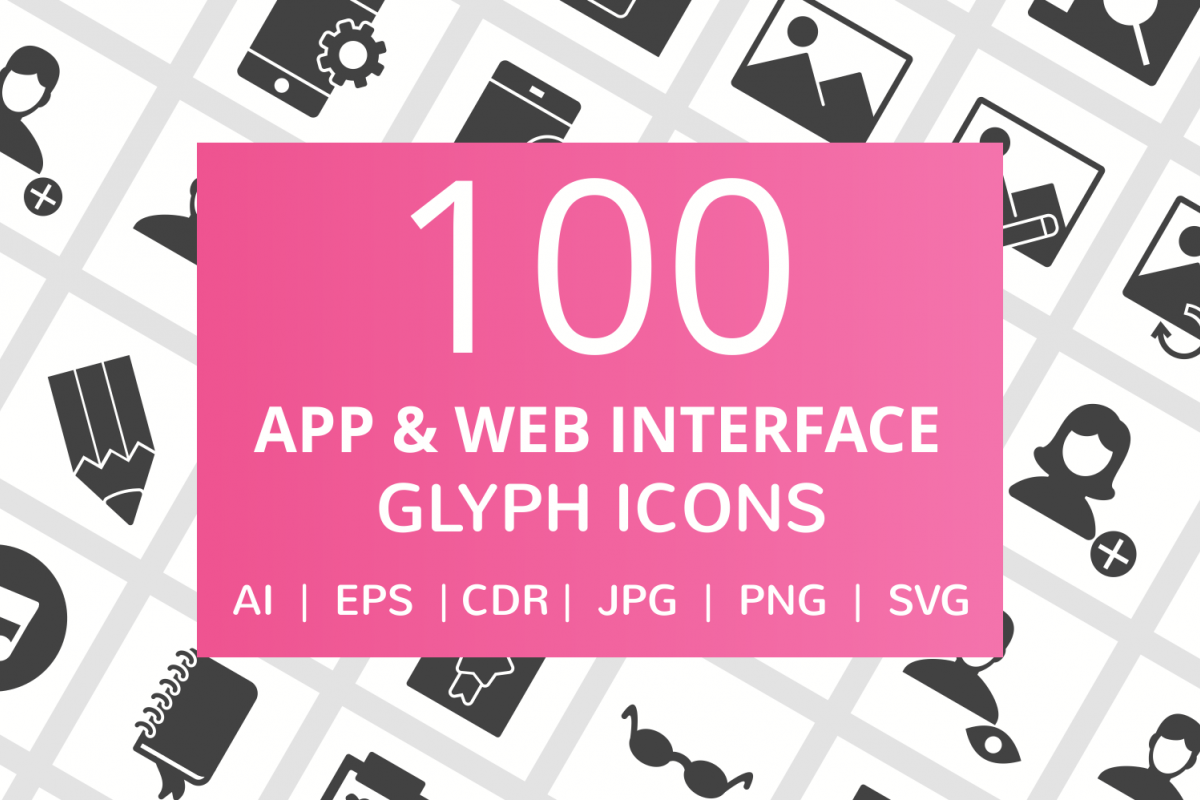 100 App & Web Interface Glyph Icons example image 1