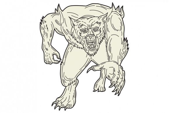 Werewolf Monster Running Mono Line example image 1