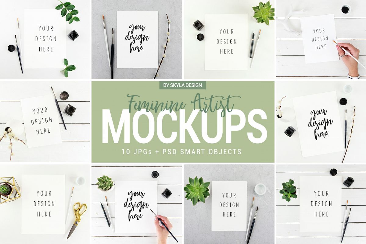 10 Feminine artist styled stock photo's mockup bundle flatlays example image 1