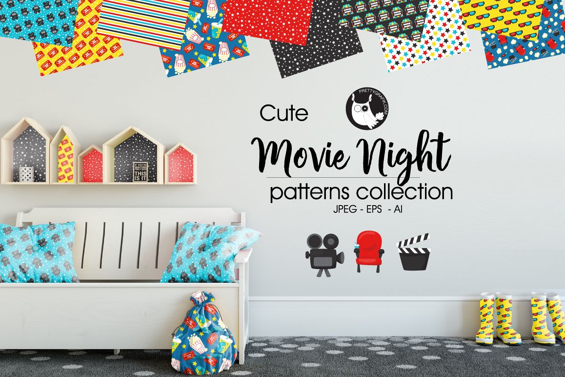 MOVIE-NIGHT, digital papers example image 1