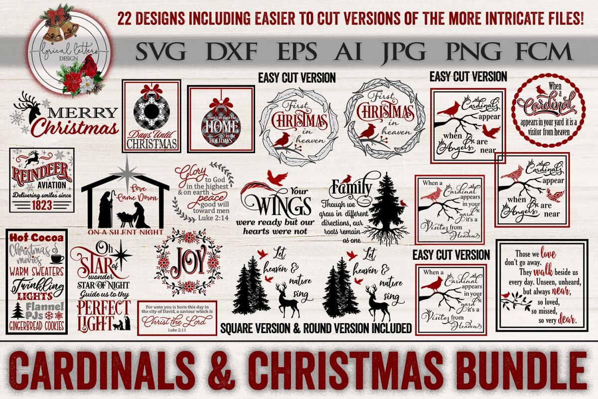 Cardinals & Christmas Bundle of 22 SVG DXF FCM Cut File example image 1